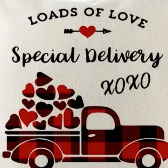 NEW VALENTINE'S DAY LOADS OF LOVE BUFFALO CHECK VTG TRUCK LINEN PILLOW COVER - Picture 3 of 3